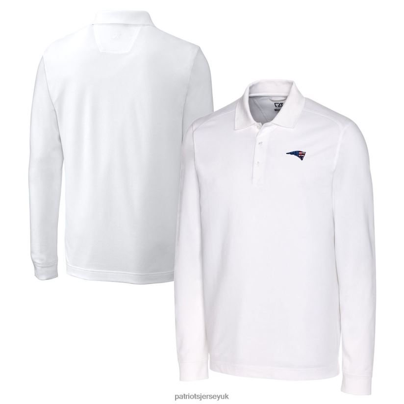 Cutter & Buck White Big & Tall Advantage Tri-Blend Pique Long Sleeve Polo Men Patriots Jersey Clothing 6B6H8J1605