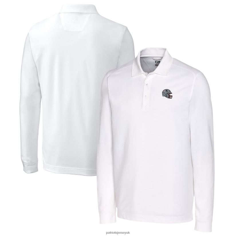 Cutter & Buck White Helmet Advantage Tri-Blend Pique Long Sleeve Polo Men Patriots Jersey Clothing 6B6H8J1301