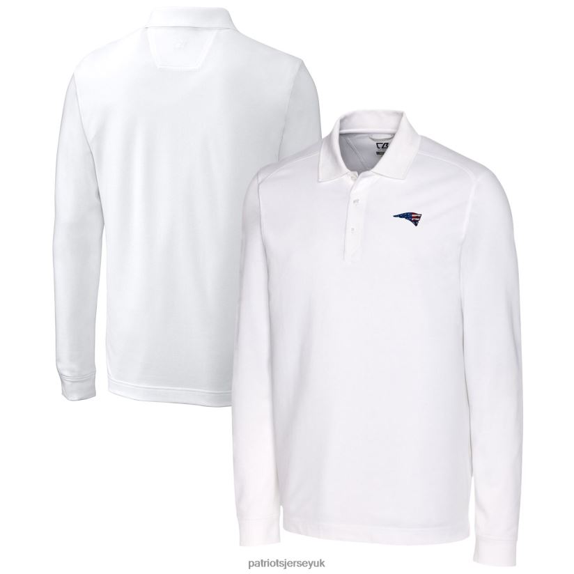 Cutter & Buck White Team Advantage Pique Long Sleeve Polo Men Patriots Jersey Clothing 6B6H8J1547