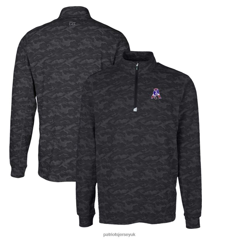 Cutter & Buck Black Throwback Logo Big & Tall Traverse Camo Print Stretch Quarter-Zip Pullover Top Men Patriots Jersey Clothing 6B6H8J2116