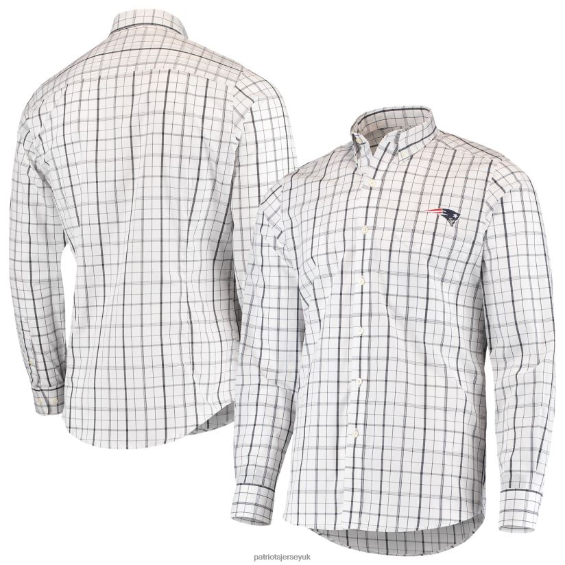 Antigua White/Navy Keen Long Sleeve Button-Down Shirt Men Patriots Jersey Clothing 6B6H8J1677