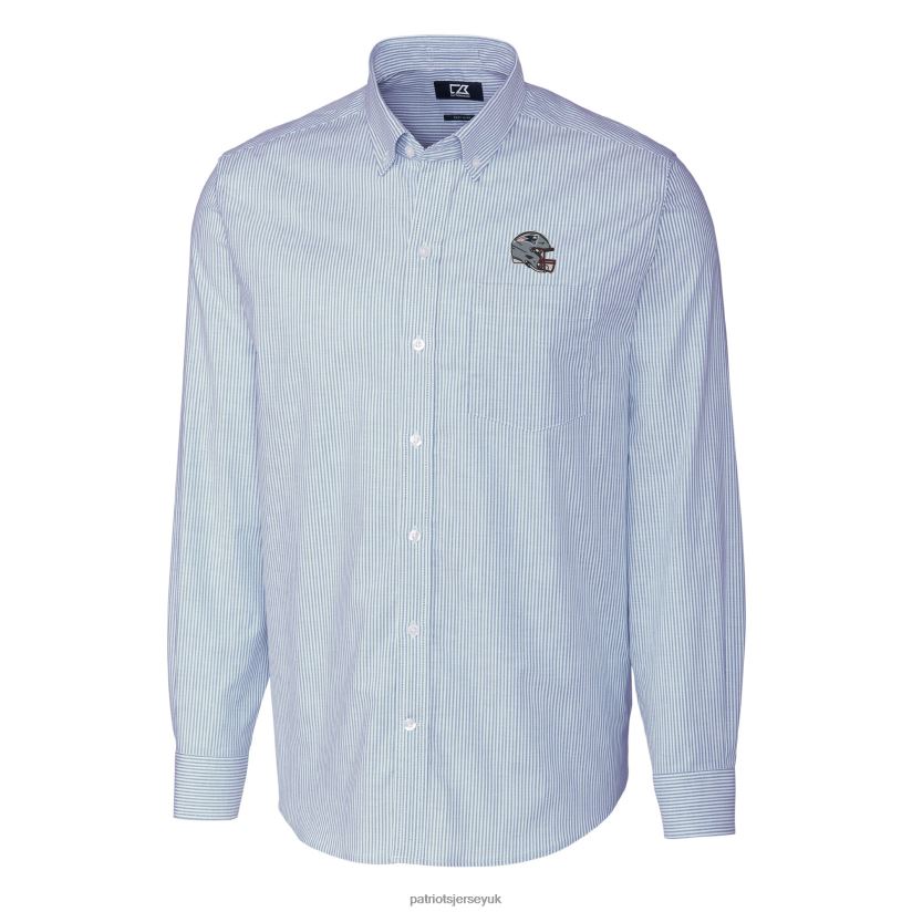 Cutter & Buck Light Blue Helmet Stretch Oxford Stripe Long Sleeve Button-Down Shirt Men Patriots Jersey Clothing 6B6H8J1634