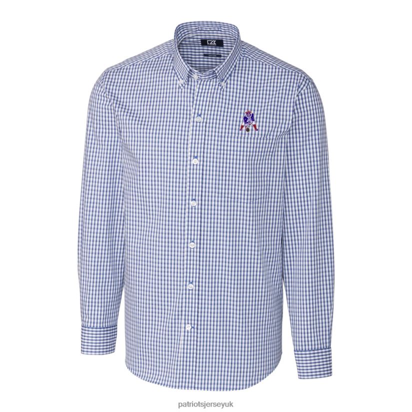 Cutter & Buck Royal Throwback Logo Easy Care Stretch Gingham Big & Tall Long Sleeve Button-Down Shirt Men Patriots Jersey Clothing 6B6H8J1671