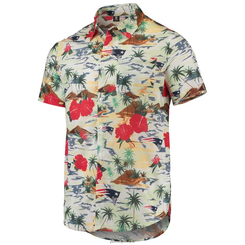 FOCO Cream Paradise Floral Button-Up Shirt Men Patriots Jersey Clothing 6B6H8J1632