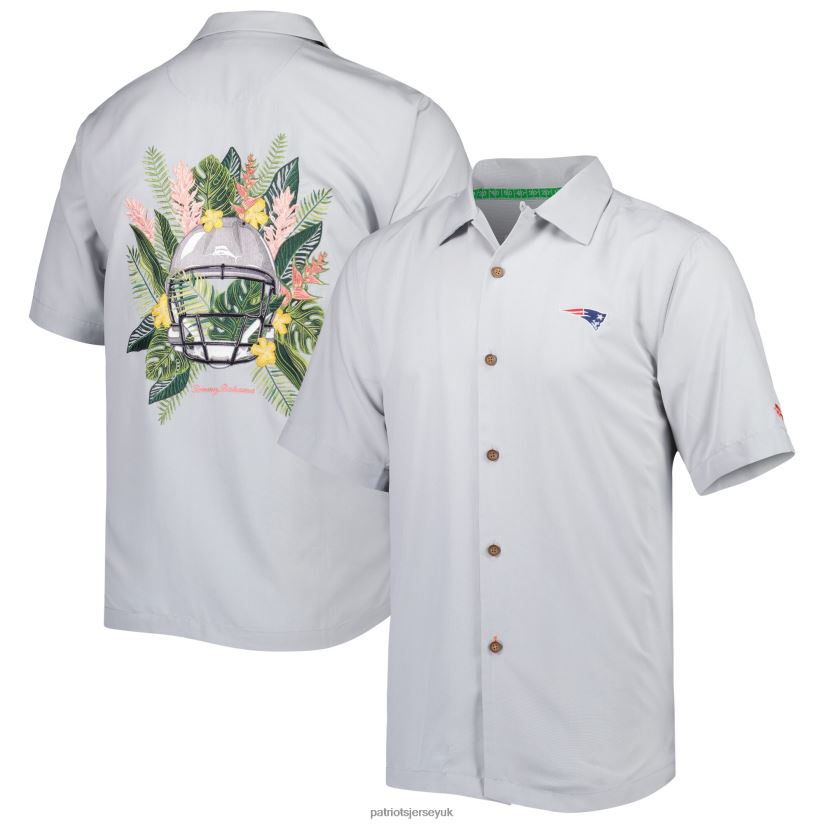Tommy Bahama Gray Coconut Point Frondly Fan Camp IslandZone Button-Up Shirt Men Patriots Jersey Clothing 6B6H8J1643
