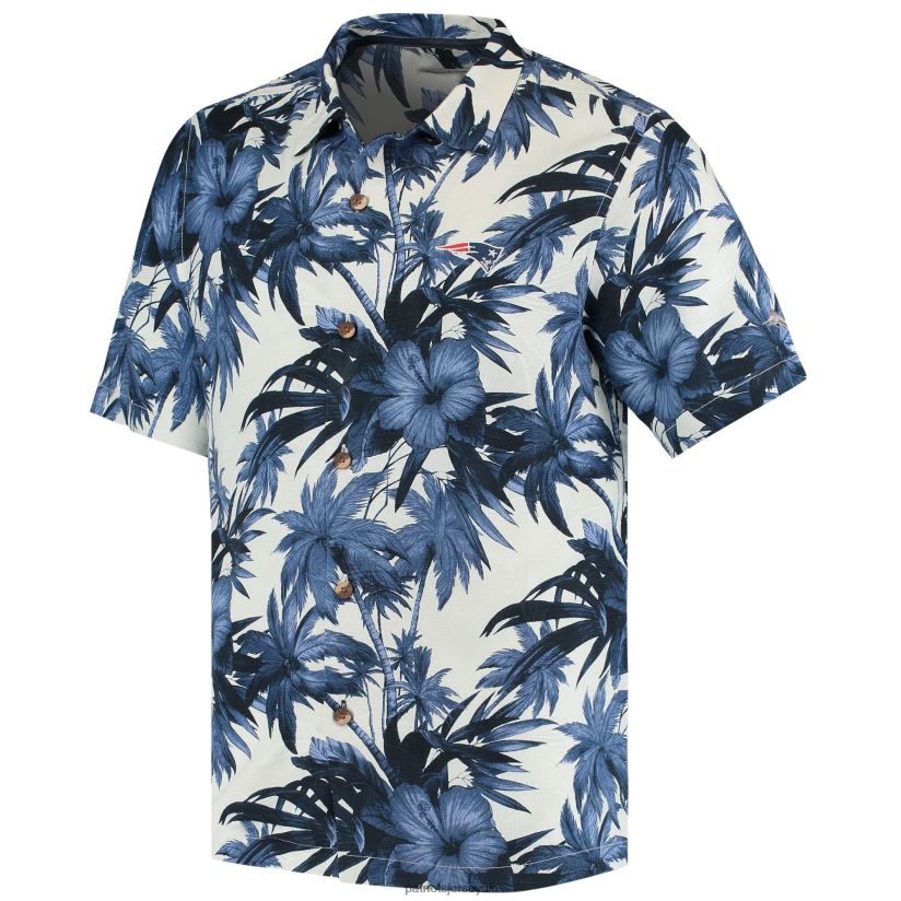 Tommy Bahama Navy Sport Harbor Island Hibiscus Camp Button-Up Shirt Men Patriots Jersey Clothing 6B6H8J1681