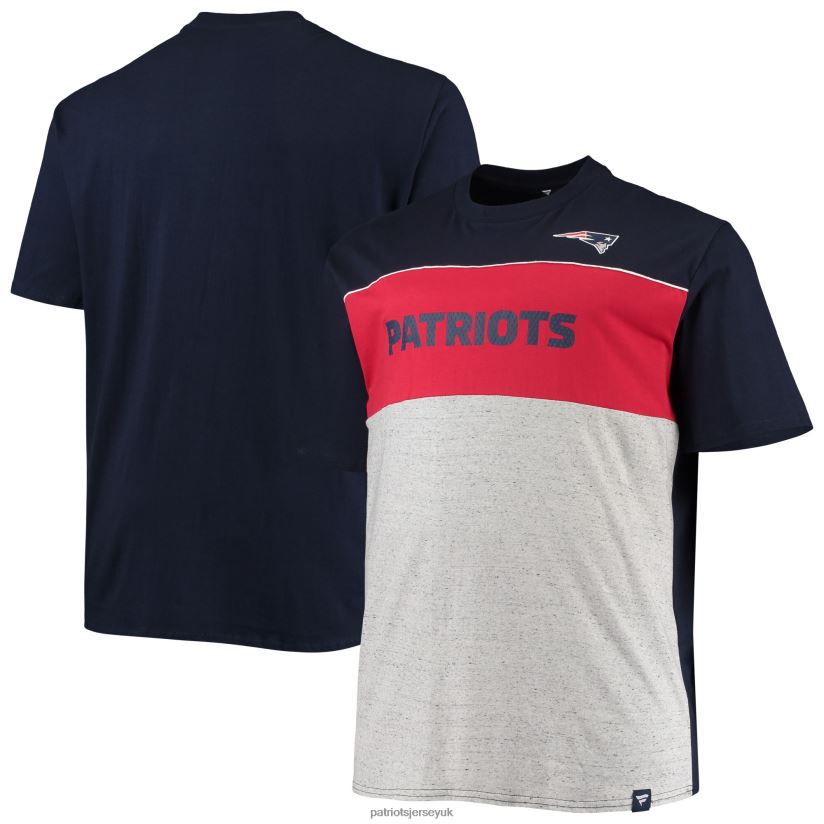Fanatics Branded Navy/Heathered Gray Big & Tall Color Block T-Shirt Men Patriots Jersey Clothing 6B6H8J1886