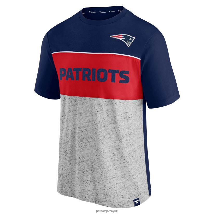 Fanatics Branded Navy/Heathered Gray Colorblock T-Shirt Men Patriots Jersey Clothing 6B6H8J1914