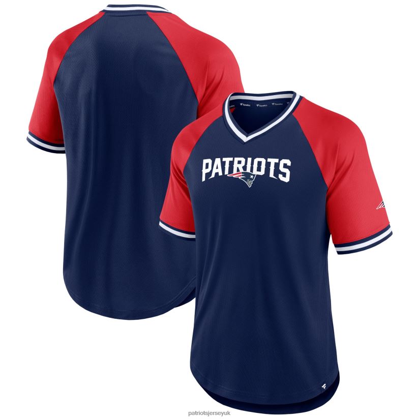 Fanatics Branded Navy/Red Second Wind Raglan V-Neck T-Shirt Men Patriots Jersey Clothing 6B6H8J1858