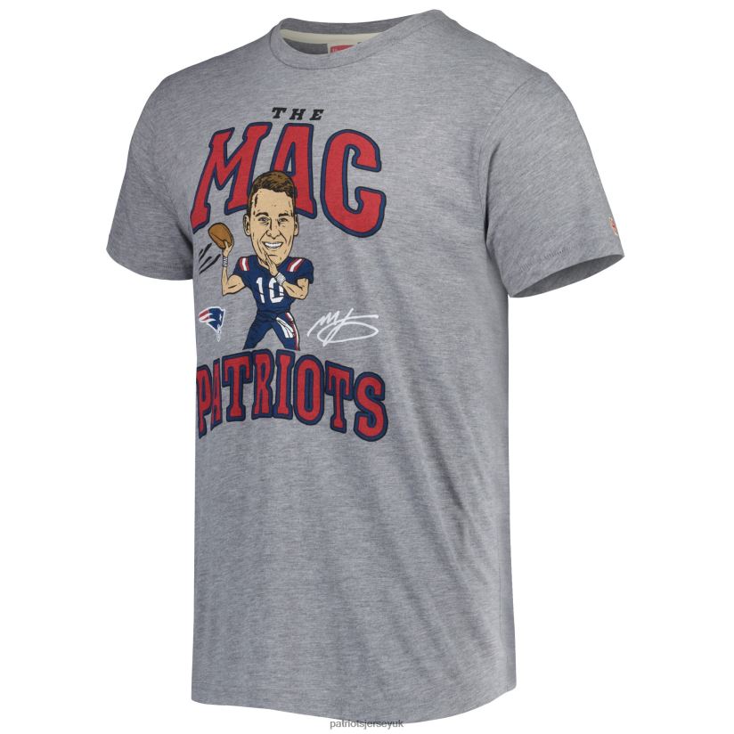 Homage Mac Jones Heathered Gray Caricature Player Tri-Blend T-Shirt Men Patriots Jersey Clothing 6B6H8J1987