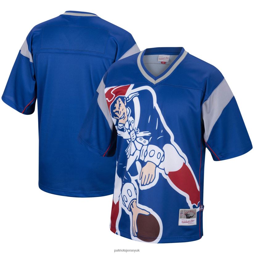 Mitchell & Ness Royal Big Face Historic Logo V-Neck T-Shirt Men Patriots Jersey Clothing 6B6H8J2003