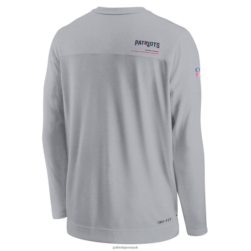 Nike Gray Sideline Coach Chevron Lock Up Long Sleeve V-Neck Performance T-Shirt Men Patriots Jersey Clothing 6B6H8J1930