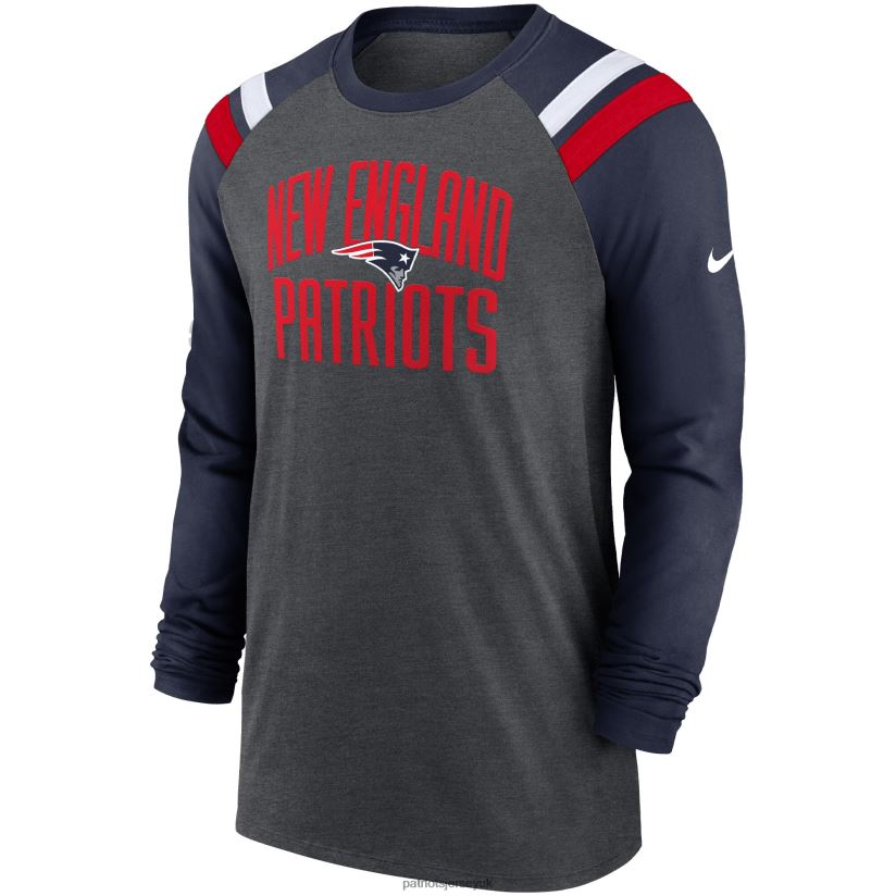 Nike Heathered Charcoal/Navy Tri-Blend Raglan Athletic Long Sleeve Fashion T-Shirt Men Patriots Jersey Clothing 6B6H8J1903