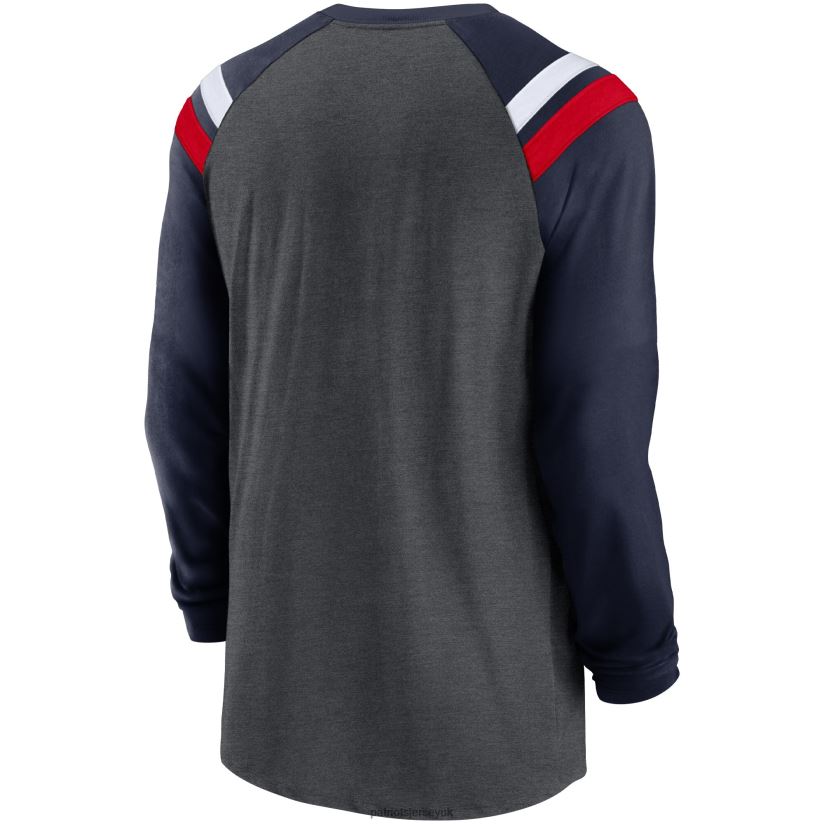 Nike Heathered Charcoal/Navy Tri-Blend Raglan Athletic Long Sleeve Fashion T-Shirt Men Patriots Jersey Clothing 6B6H8J1903