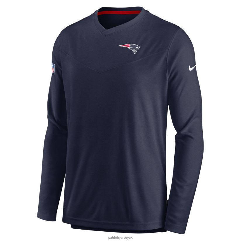 Nike Navy Sideline Coach Chevron Lock Up Long Sleeve V-Neck Performance T-Shirt Men Patriots Jersey Clothing 6B6H8J1911