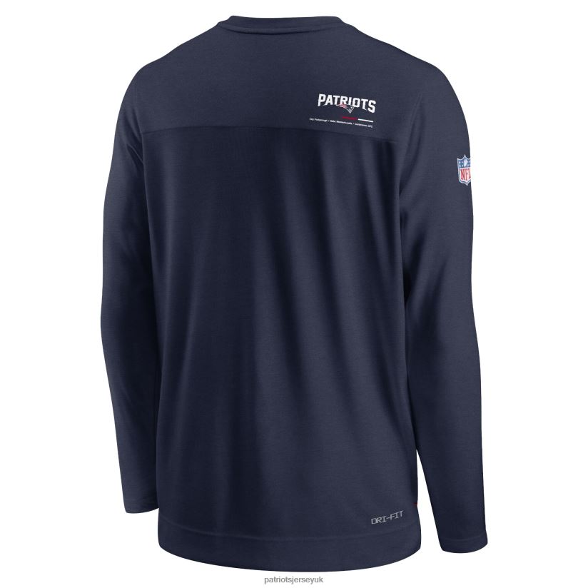 Nike Navy Sideline Coach Chevron Lock Up Long Sleeve V-Neck Performance T-Shirt Men Patriots Jersey Clothing 6B6H8J1911