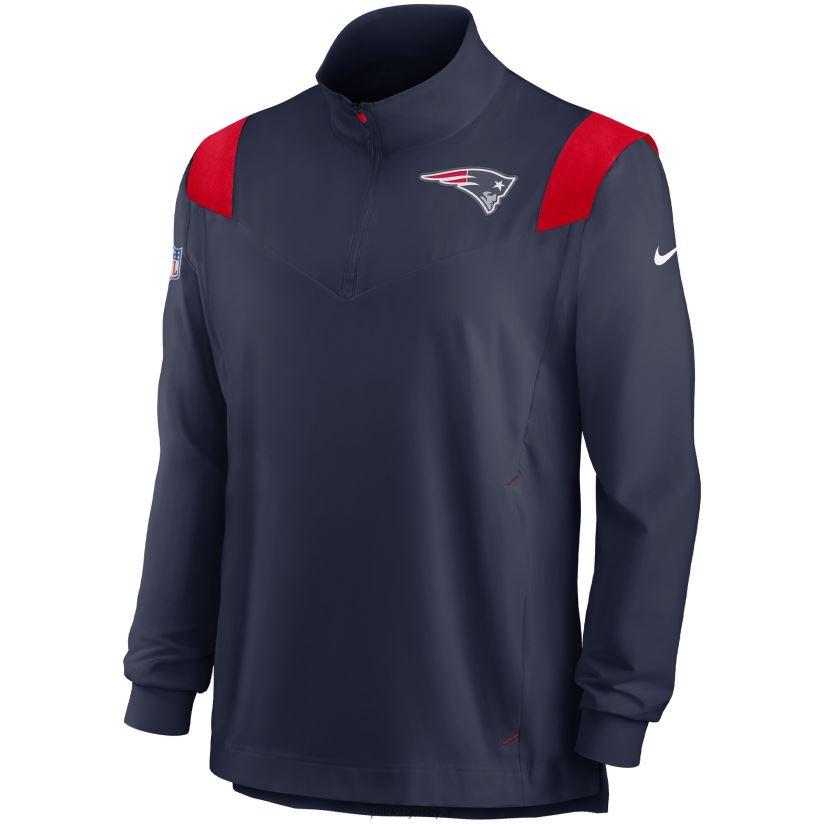 Nike Navy Sideline Coach Chevron Lockup Quarter-Zip Long Sleeve Top Men Patriots Jersey Clothing 6B6H8J1842