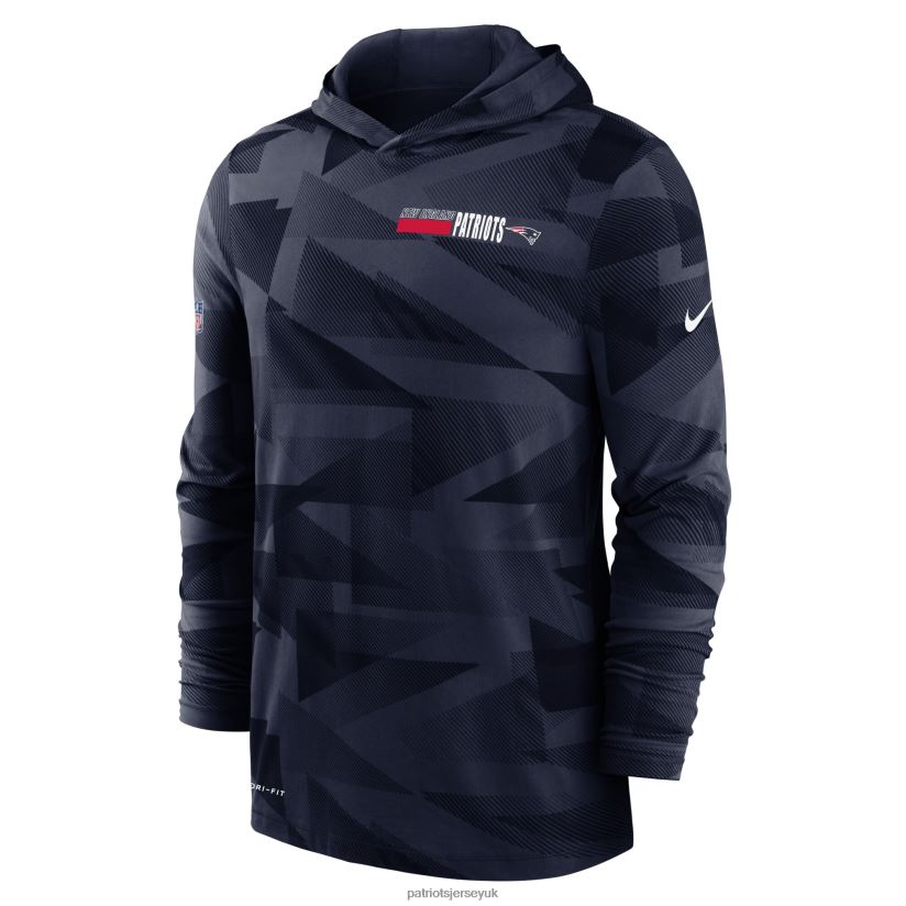 Nike Navy Sideline Impact Hoodie Performance Long Sleeve T-Shirt Men Patriots Jersey Clothing 6B6H8J2019