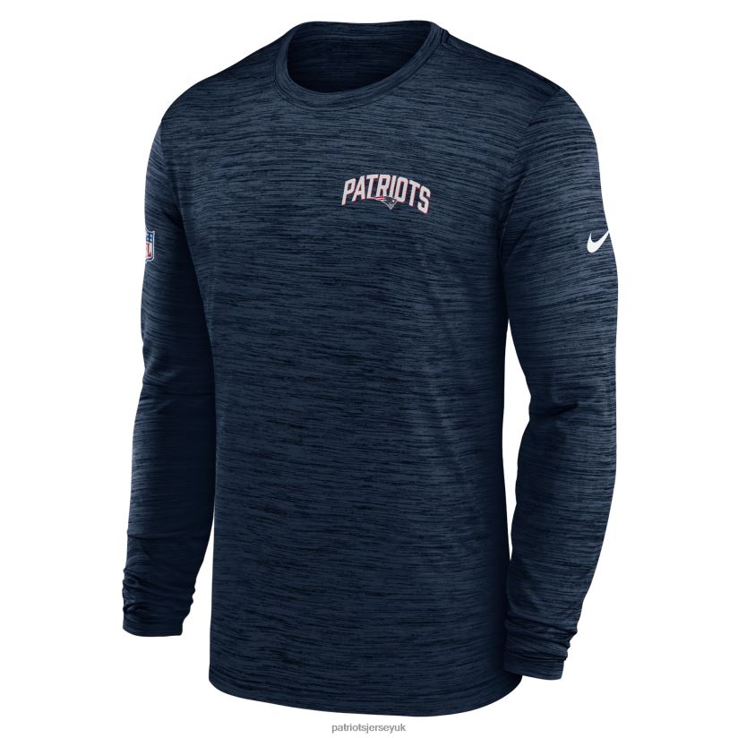 Nike Navy Sideline Velocity Athletic Stack Performance Long Sleeve T-Shirt Men Patriots Jersey Clothing 6B6H8J1840