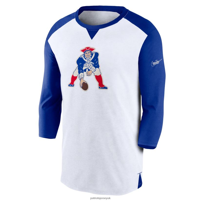 Nike White/Royal Rewind 3/4-Sleeve T-Shirt Men Patriots Jersey Clothing 6B6H8J1780
