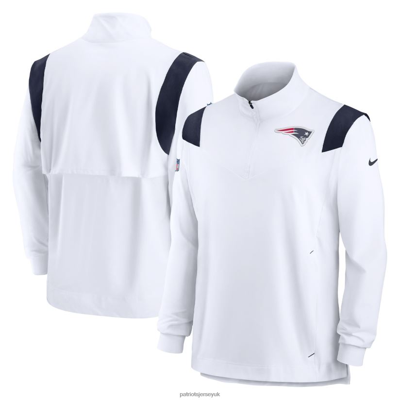 Nike White Sideline Coach Chevron Lockup Quarter-Zip Long Sleeve Top Men Patriots Jersey Clothing 6B6H8J1828