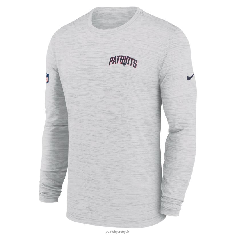 Nike White Sideline Velocity Athletic Stack Performance Long Sleeve T-Shirt Men Patriots Jersey Clothing 6B6H8J1836