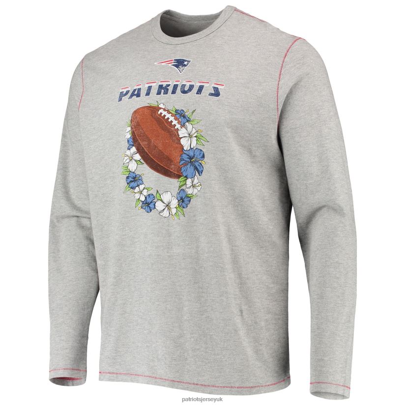 Tommy Bahama Heathered Gray Sport Lei Pass Long Sleeve T-Shirt Men Patriots Jersey Clothing 6B6H8J2044