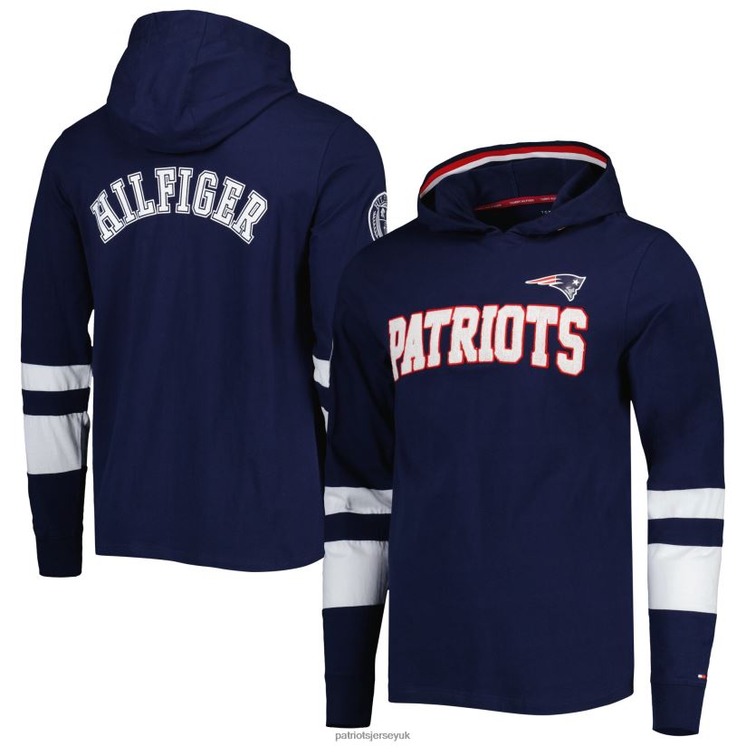 Tommy Hilfiger Navy/White Alex Long Sleeve Hoodie T-Shirt Men Patriots Jersey Clothing 6B6H8J1920