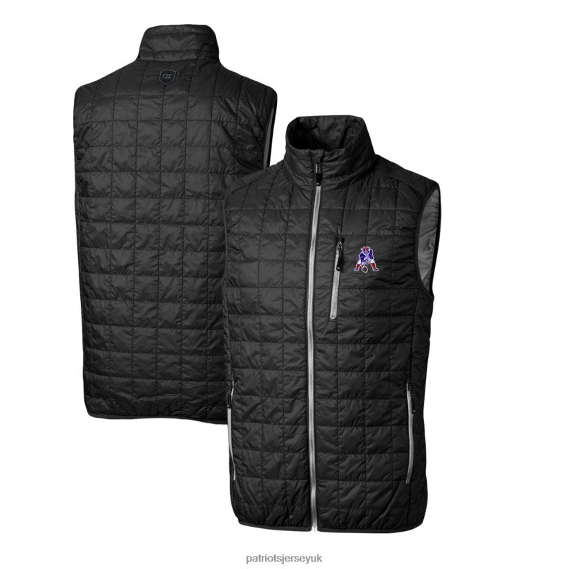 Cutter & Buck Black Throwback Logo Big & Tall Rainier PrimaLoft Eco Insulated Full-Zip Puffer Vest Men Patriots Jersey Clothing 6B6H8J2119