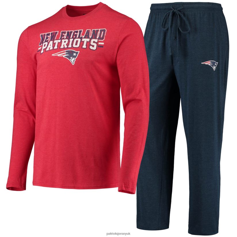 Concepts Sport Navy/Red Meter Long Sleeve T-Shirt & Pants Sleep Set Men Patriots Jersey Clothing 6B6H8J1746