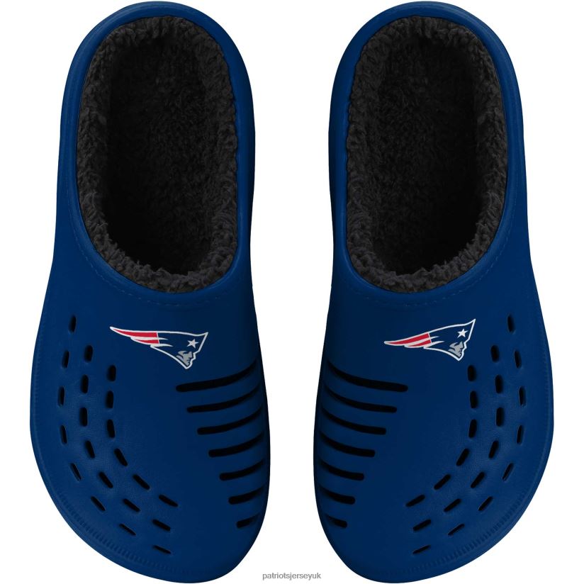 FOCO Navy Big Logo Sherpa-Lined Clog Slippers Men Patriots Jersey Footwear 6B6H8J100