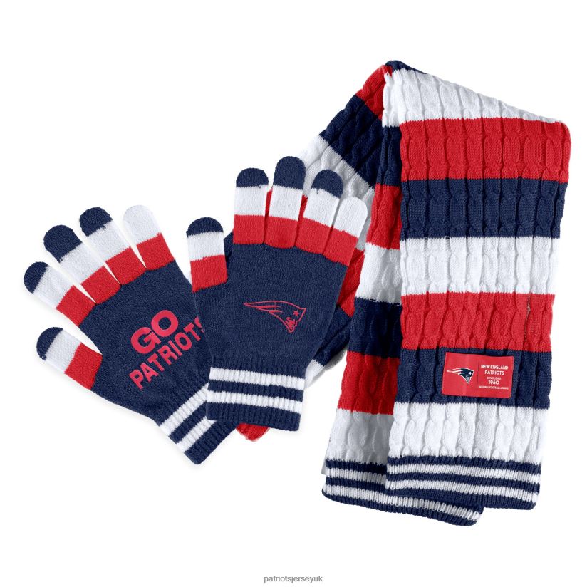 WEAR by Erin Andrews Striped Scarf & Gloves Set Women Patriots Jersey Accessories 6B6H8J2194