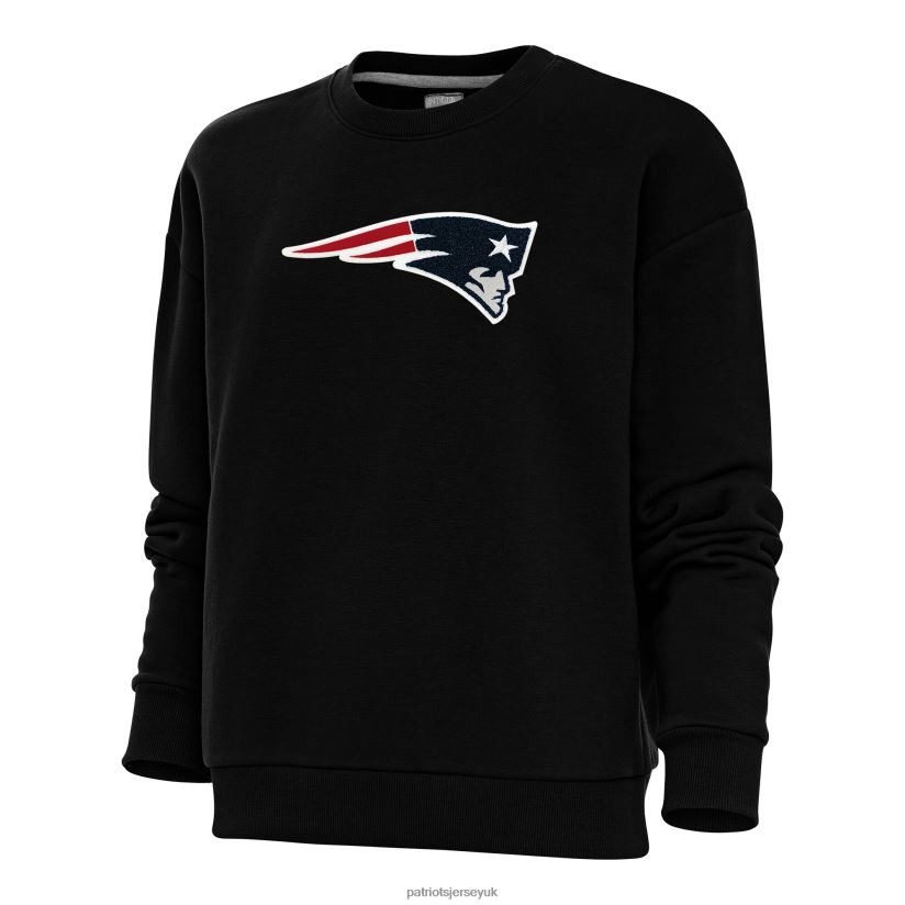 Antigua Black Victory Crewneck Chenille Pullover Sweatshirt Women Patriots Jersey Clothing 6B6H8J2428