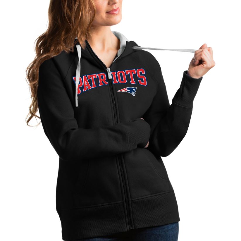 Antigua Black Wordmark Victory Full-Zip Hoodie Women Patriots Jersey Clothing 6B6H8J2466