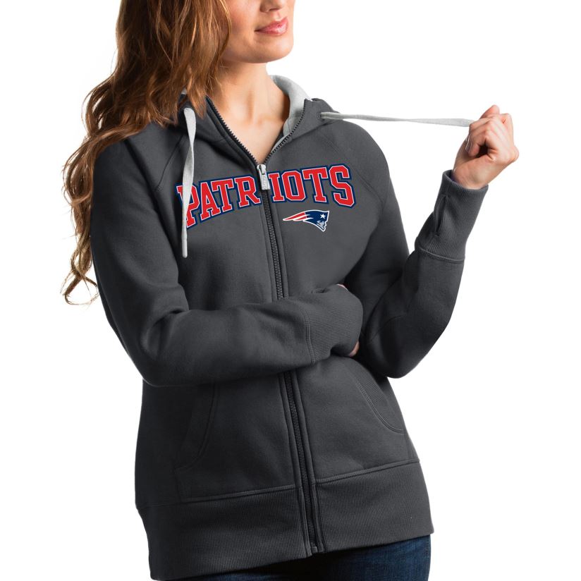 Antigua Charcoal Wordmark Victory Full-Zip Hoodie Women Patriots Jersey Clothing 6B6H8J2378