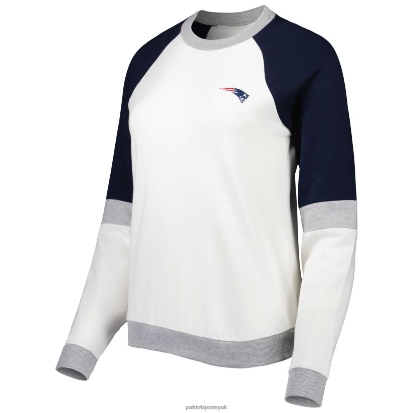 Antigua Cream/Navy Avenue Raglan Pullover Sweatshirt Women Patriots Jersey Clothing 6B6H8J2397