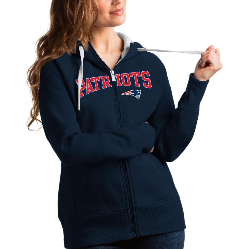 Antigua Navy Wordmark Victory Full-Zip Hoodie Women Patriots Jersey Clothing 6B6H8J2377