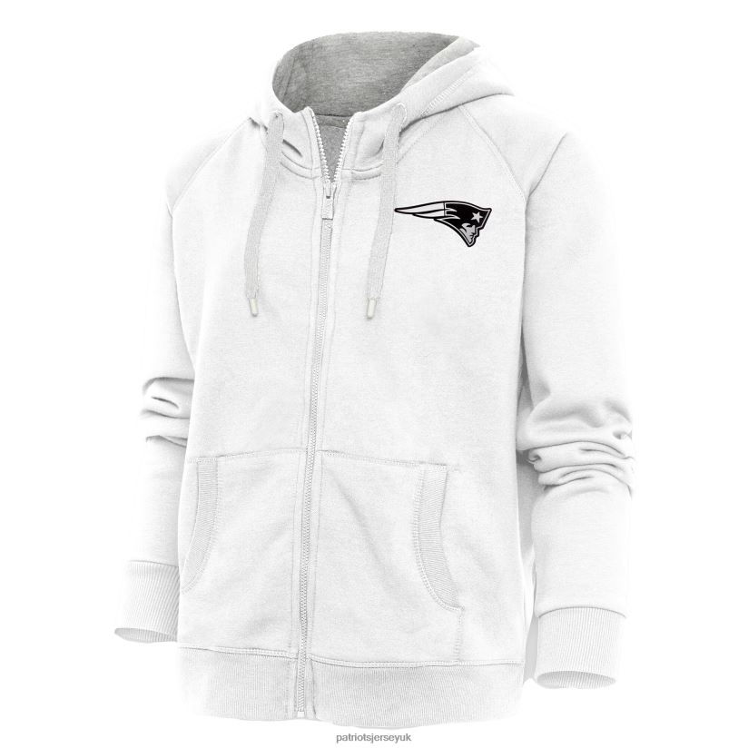 Antigua White Metallic Logo Victory Full-Zip Hoodie Women Patriots Jersey Clothing 6B6H8J2454