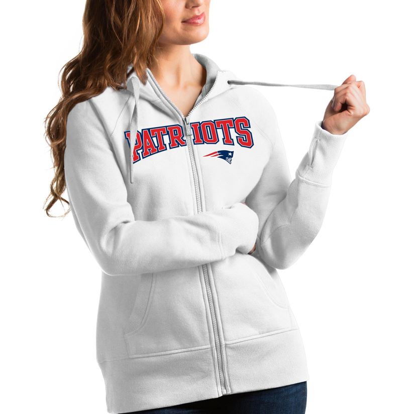 Antigua White Wordmark Victory Full-Zip Hoodie Women Patriots Jersey Clothing 6B6H8J2386