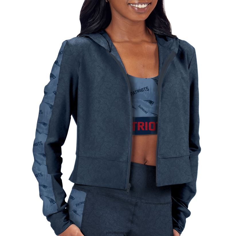 Certo Navy Cropped Full-Zip Hoodie Women Patriots Jersey Clothing 6B6H8J934