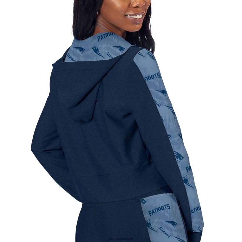 Certo Navy Cropped Full-Zip Hoodie Women Patriots Jersey Clothing 6B6H8J934