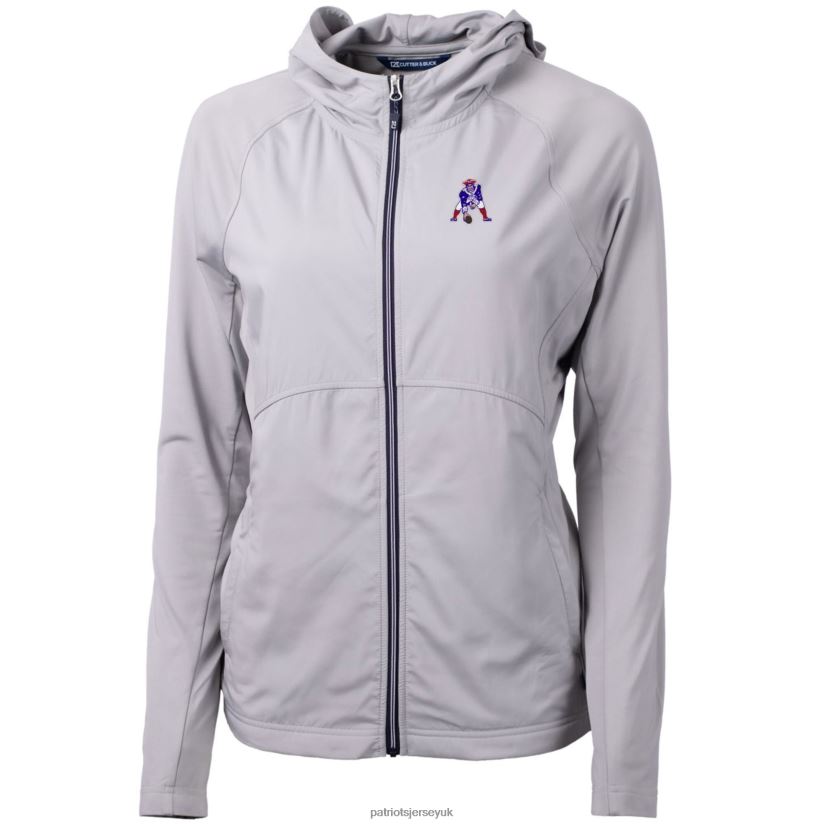 Cutter & Buck Gray Throwback Logo Adapt Eco Knit Hybrid Recycled Full-Zip Hoodie Women Patriots Jersey Clothing 6B6H8J1094