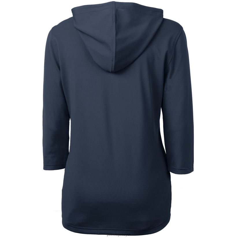 Cutter & Buck Navy Virtue Eco Pique 3/4 Sleeve Half-Zip Pullover Hoodie Women Patriots Jersey Clothing 6B6H8J1057