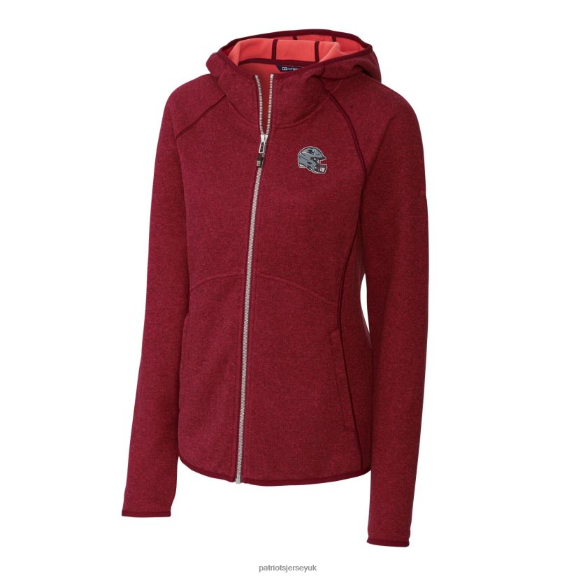 Cutter & Buck Red Helmet Logo Mainsail Sweater-Knit Full-Zip Hoodie Women Patriots Jersey Clothing 6B6H8J889
