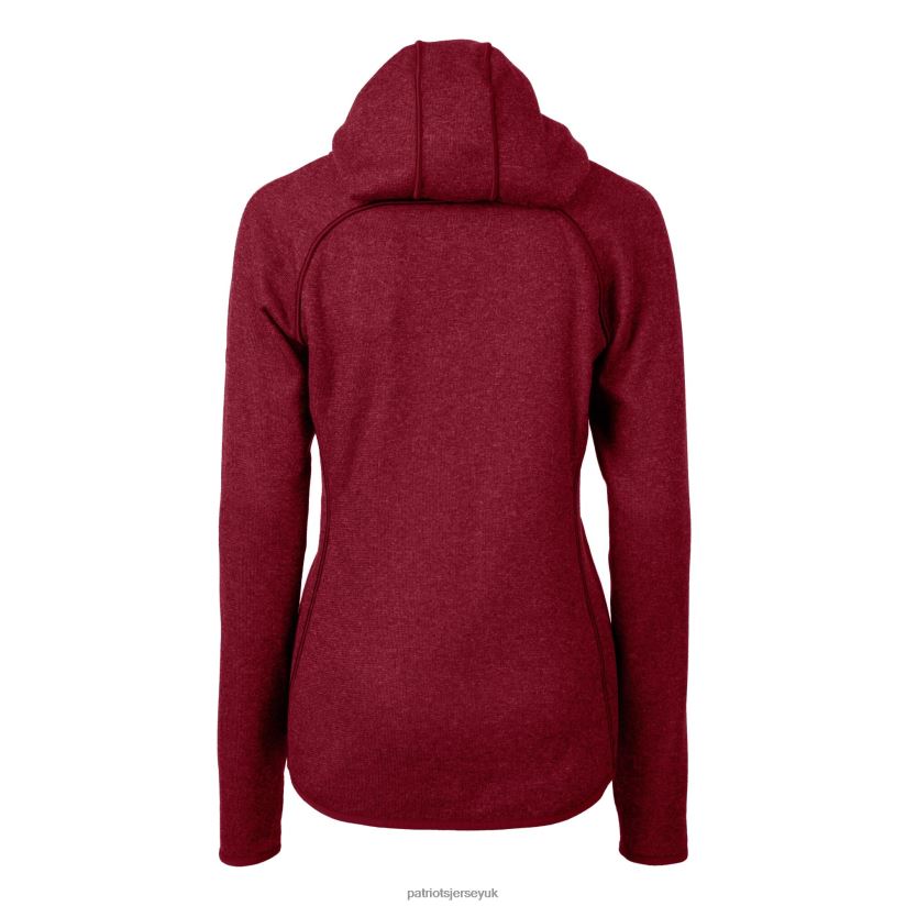 Cutter & Buck Red Helmet Logo Mainsail Sweater-Knit Full-Zip Hoodie Women Patriots Jersey Clothing 6B6H8J889