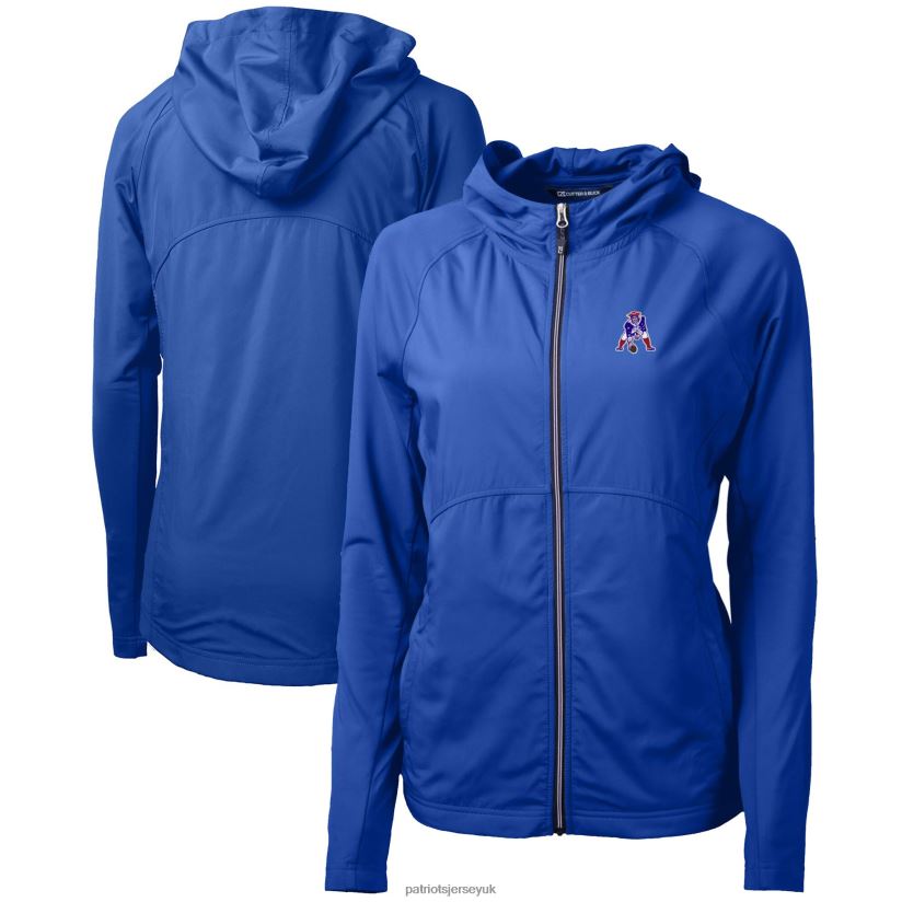 Cutter & Buck Royal Throwback Logo Adapt Eco Knit Hybrid Recycled Full-Zip Hoodie Women Patriots Jersey Clothing 6B6H8J1096