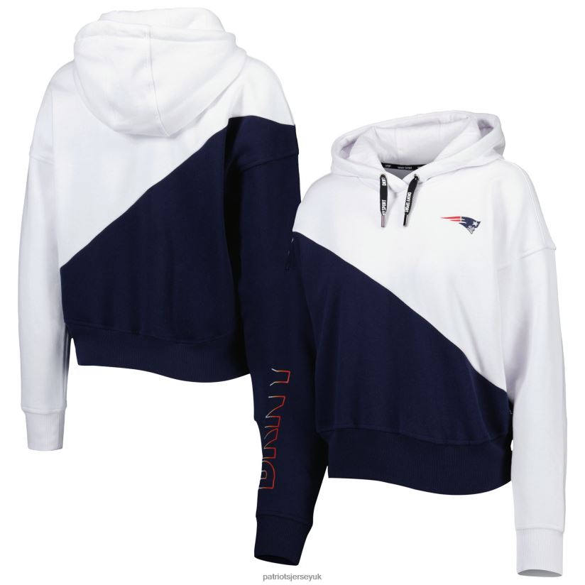 DKNY Sport White/Navy Bobbi Color Blocked Pullover Hoodie Women Patriots Jersey Clothing 6B6H8J2343