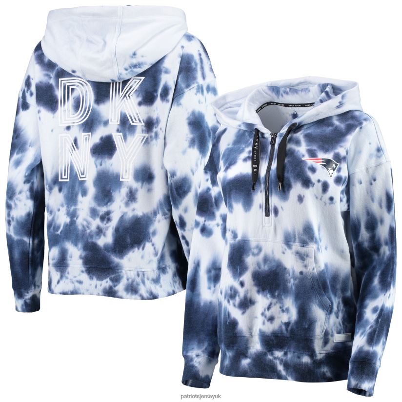 DKNY Sport White/Navy Dakota Oversized Tie-Dye Half-Zip Hoodie Women Patriots Jersey Clothing 6B6H8J950