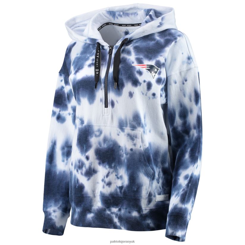 DKNY Sport White/Navy Dakota Oversized Tie-Dye Half-Zip Hoodie Women Patriots Jersey Clothing 6B6H8J950