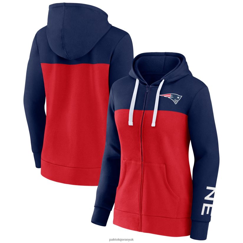 Fanatics Branded Navy/Red Take The Field Color Block Full-Zip Hoodie Women Patriots Jersey Clothing 6B6H8J2322